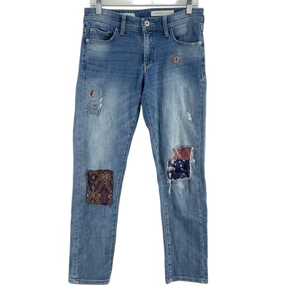 Anthropologie Blue Distressed Patchwork Boyfriend Jeans - Picture 1 of 3